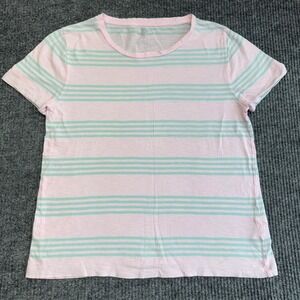 J.Crew Striped T Shirt Pink Mint Vintage Cotton Re Imagined Women's L